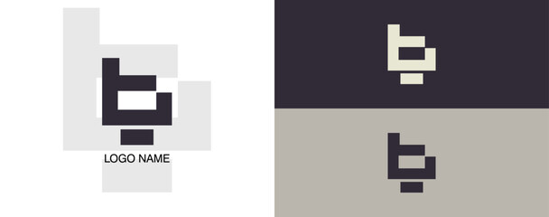 A unique logo showcases geometric letters in a minimalist style. The design features contrasting colors of black, white, and grey, emphasizing clarity and creativity in branding.