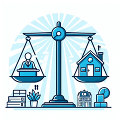 Fototapeta premium Work-Life Balance Icon – Scales with House and Office