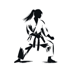 Woman practicing karate, minimalistic hand-drawn black and white illustration