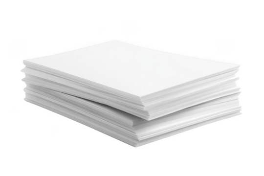 Stack of Paper Creates a Minimalist Composition with Office Supplies Theme.