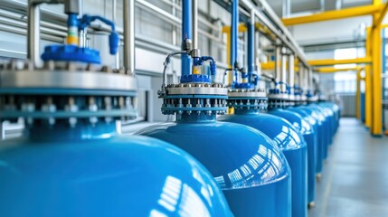 Obraz premium Rows of industrial chemical reactors lined up in a high-tech facility