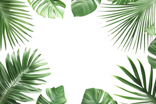 Tropical Leaves Frame Greenery on Black Background with Jungle Vibes