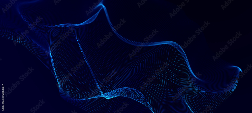 Poster digital background with movement of glowing particles. complex technologies of big data. 3d renderin