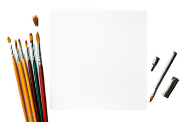 Paint Brushes and Blank Canvas Await Creative Inspiration. Artist Tools and White Paper on Black Background, Ready for Painting and Drawing.