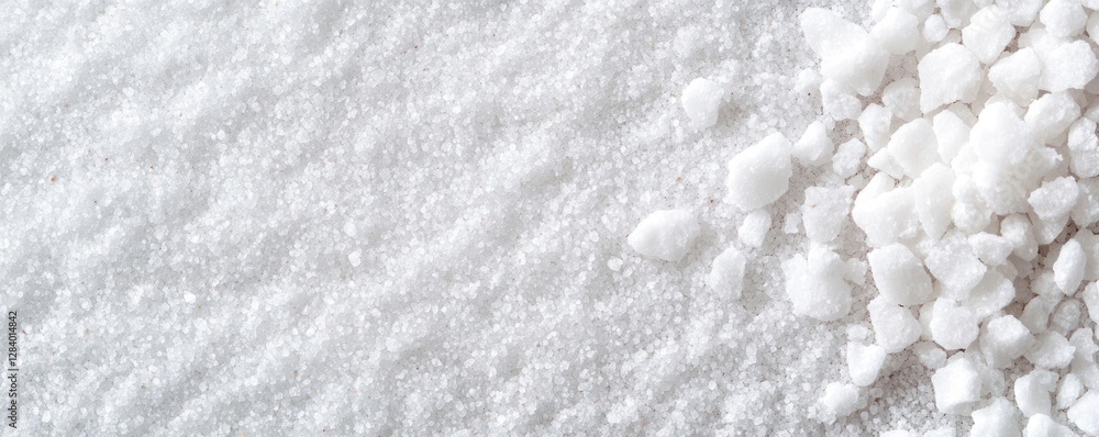 Poster white salt scattered on a surface creates a fine textured background with soft gradients. ideal for 