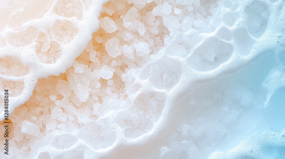 Poster coarse salt and fine grains create an intriguing texture with soft color gradients and delicate bubb