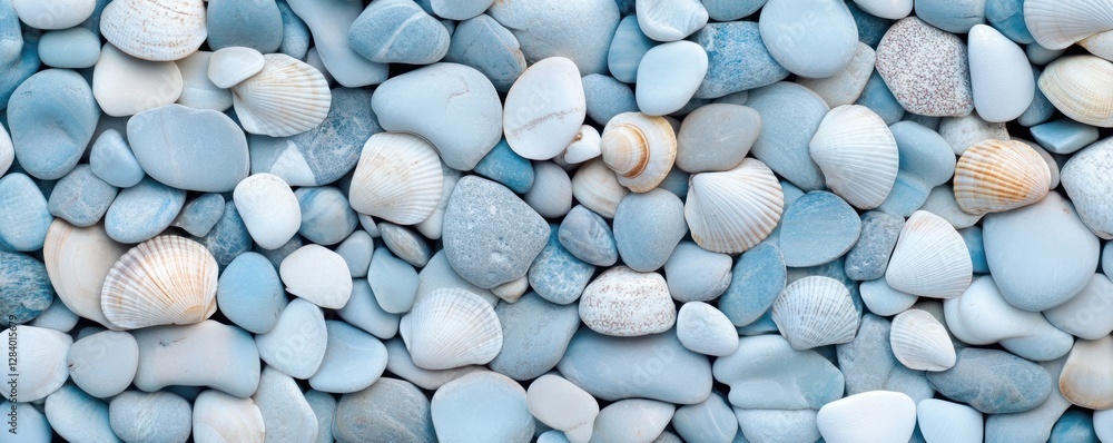Aufkleber this backdrop showcases a blend of sea shells and smooth stones in soothing blue tones offering a ve