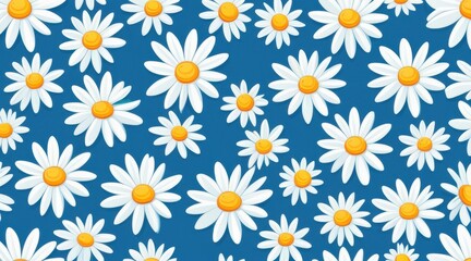 Cheerful White Daisies on Deep Blue Background Repeating Floral Pattern