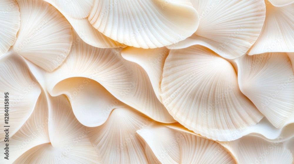 Poster delicate sea shells lay layered in soft neutral tones forming an inviting texture background