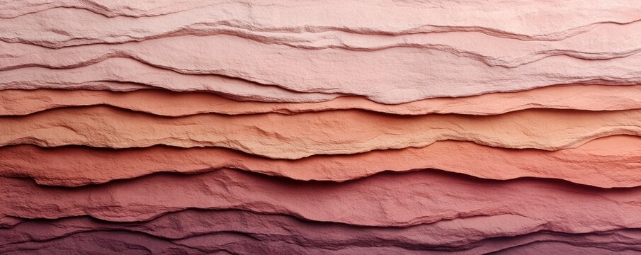 This texture features rich layered sedimentary rock with a gradient of soft pink and peach tones. It offers ample copy space ideal for design applications requiring a natural backdrop