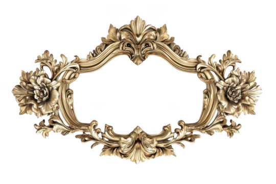 Golden Ornate Frame Displays Elegant Floral Design with Rococo Style and Vintage Decor - Powered by Adobe