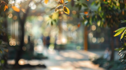 A blurred background of a zoo, blending nature, colors, and distant animal shapes.