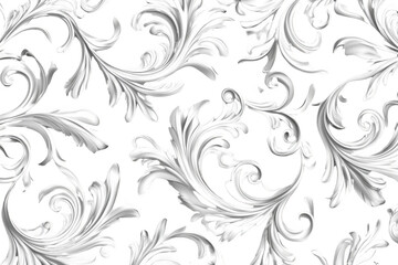 Fototapeta premium White Floral Ornament Pattern Decorates a Black Background with Elegant Design and Intricate Detail, Classic Style for Vintage or Modern Themes.