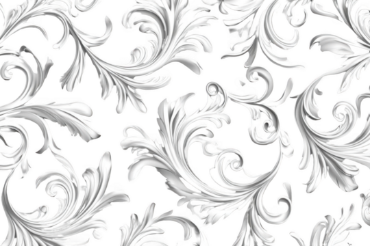White Floral Ornament Pattern Decorates a Black Background with Elegant Design and Intricate Detail, Classic Style for Vintage or Modern Themes.