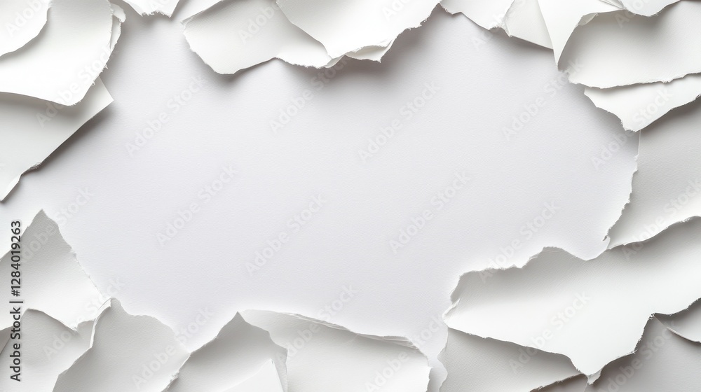 Poster torn paper edges reveal a smooth white background creating an ideal blank canvas for various creativ