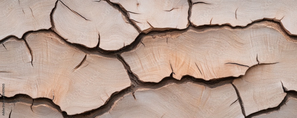 Poster textured surface of tree bark displays intricate natural patterns and deep cracks. this background o