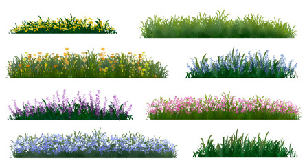 set of grass, Vertor set of spring blossom tree,blooming plants side view  for landscape elevation and section,eco environment concept design,watercolor shrub illustration,colorful season,meadow
