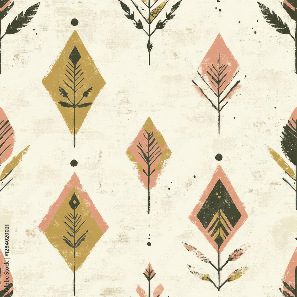 Aufkleber abstract botanical pattern, geometric shapes, pale colors . seamless pattern. repeating pattern.