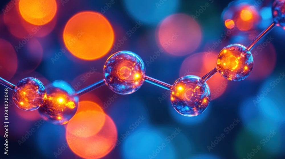 Poster molecular structure illuminated with vibrant bokeh
