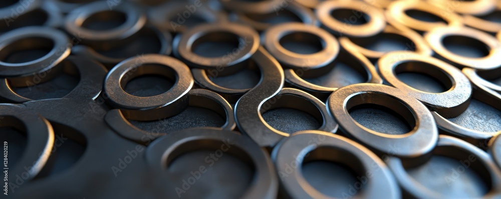 Aufkleber interlocking metal rings with golden light reflection creating a futuristic abstract background