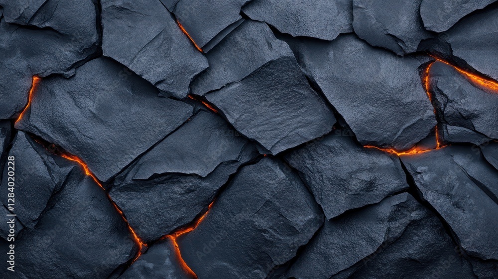 Poster richly textured volcanic rock displays deep cracks with glowing orange accents creating a striking a