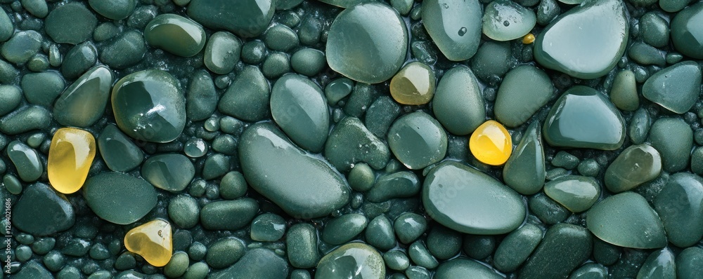 Poster colorful water droplets rest on a smooth surface creating a rich texture that contrasts the natural 