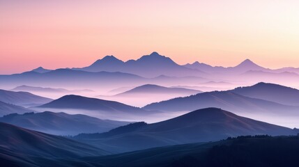 Obraz premium Misty sunrise over mountains scenic view nature photography