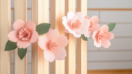 Obraz premium Cherry Blossom Japan Homemade Decor Concept, Delicate DIY Cherry Blossom Garland for Crafting Elegant Home Decor and Celebrations