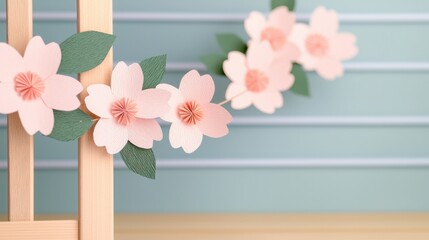 Obraz premium Cherry Blossom Japan Homemade Decor Concept, Delicate DIY Cherry Blossom Garland Crafted with Care for Spring Decor and Festive Celebrations