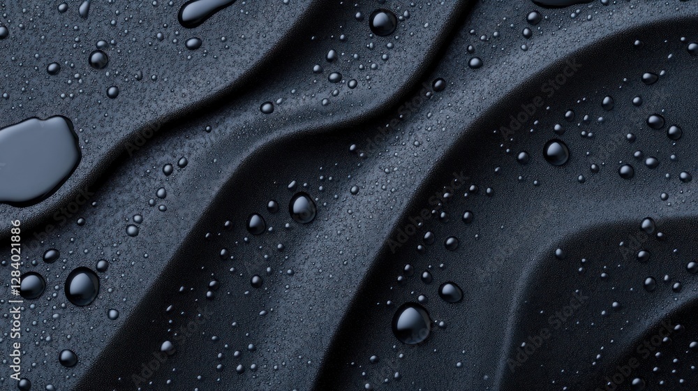 Poster a close-up view showcases delicate water droplets resting on a textured dark surface. the unique des