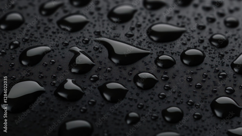 Poster delicate water droplets rest on a dark surface forming an intriguing texture background. the arrange