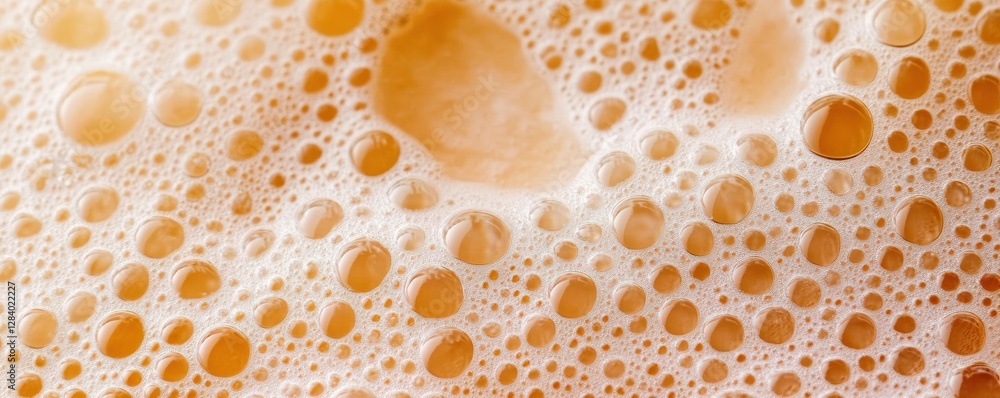 Poster droplets of water rest on a smooth surface forming a textured background with various sizes of bubbl