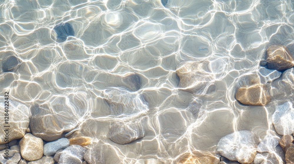 Poster rippling water creates a mesmerizing texture showcasing soft light reflections and submerged smooth 