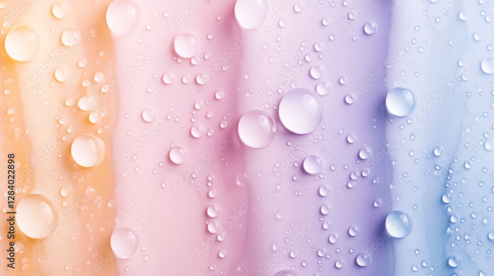 Poster soft watercolor droplets create a serene background with a gentle gradient of pastel colors. ideal f