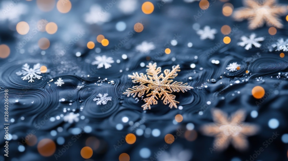 Poster elegant snowflake texture background features intricate designs and sparkling bokeh effects. this ba