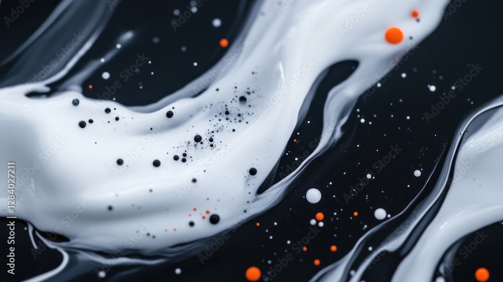 Poster dynamic black and white textures interspersed with vibrant splashes of color present a visually capt