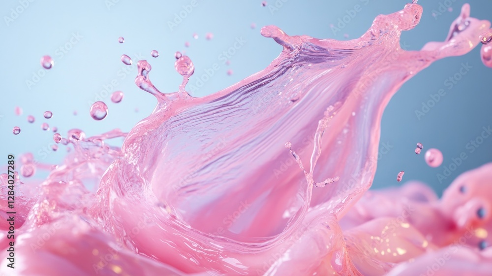 Aufkleber vibrant pink liquid splashes against a soft blue background creating a dynamic and visually striking
