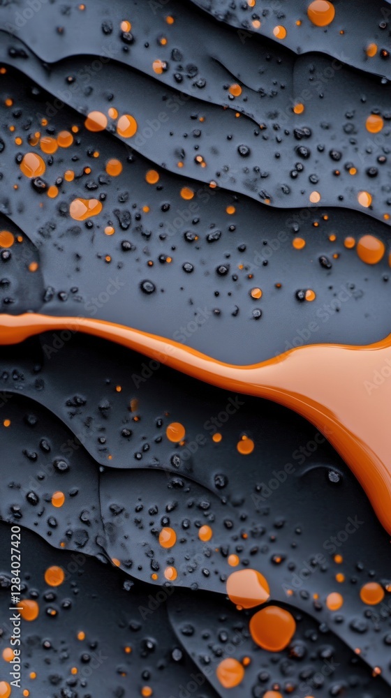 Poster colorful orange splashes interact with a deep black texture creating a visually striking backdrop. t