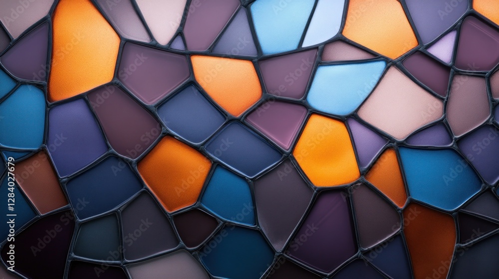 Poster intricate stained glass texture showcases a blend of bold colors and shapes creating an immersive ba