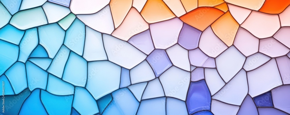 Poster bright hues of blue orange and purple create an intricate stained glass texture that serves as an el