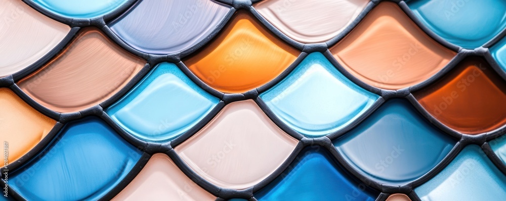 Poster this stained glass texture features an array of vibrant colors arranged in a wave pattern. ideal for