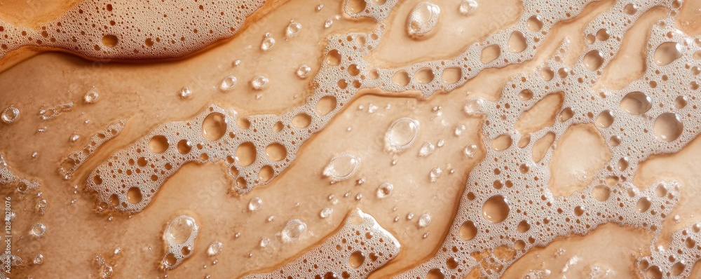 Poster close-up view of a textured background featuring an array of bubbles and droplets against a stained 