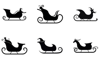 Set of Silhouettes of Ornate Christmas Sleighs icon set