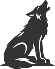 A tired wolf howling while sitting lazily vector animal silhouette