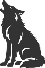 A tired wolf howling while sitting lazily vector animal silhouette