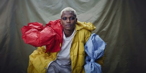 Bold and Vibrant Puffer Jacket with Large Bags