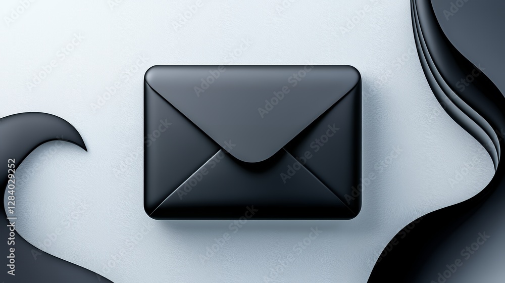 Poster elevated view of dark envelope on light textured surface with swirls