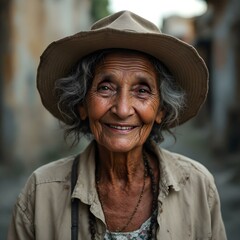 Aged Woman in a Hat and Beige Jacket