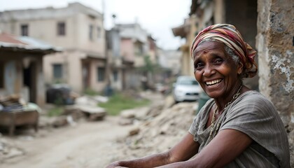 Smiling Elderly Woman in Headscarf