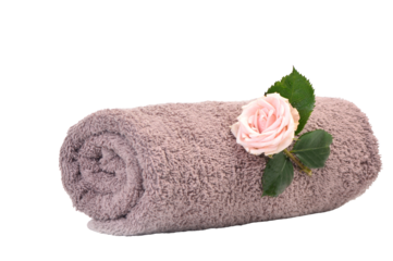 Bath towel with rose isolated